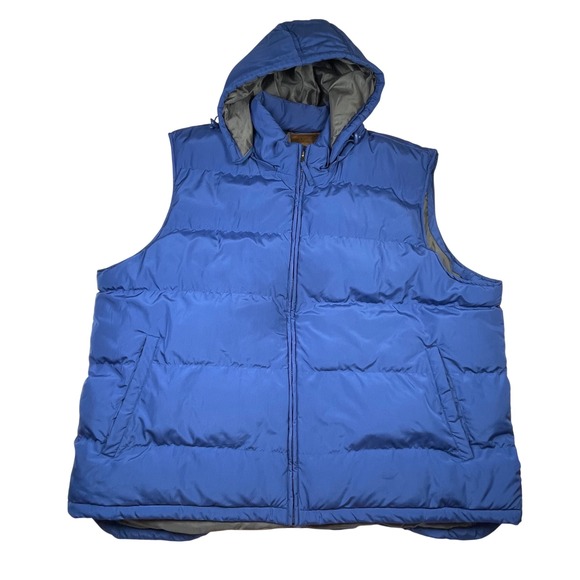 St Johns Bay Mens Big Tall 3XT 3XG Blue Puffer Vest Hooded Full Zip Pockets - Picture 2 of 11